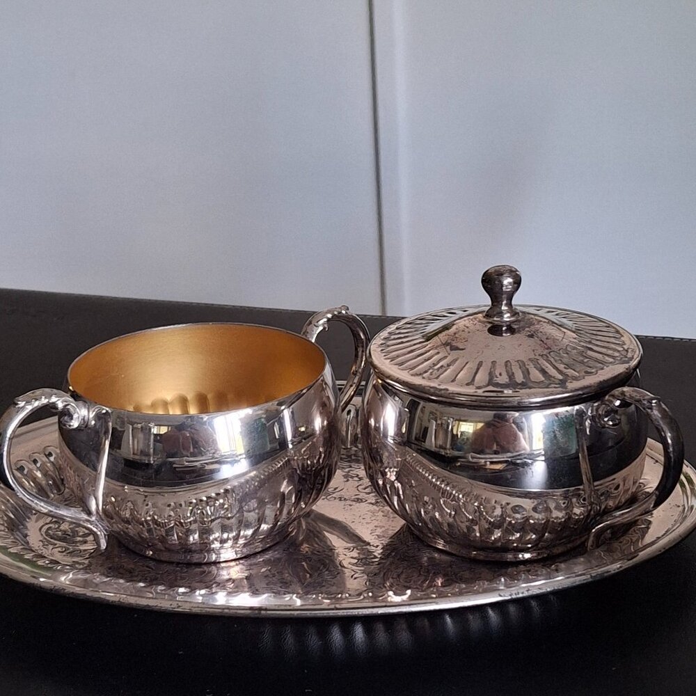 Silver Plate Sugar and Creamer with tray